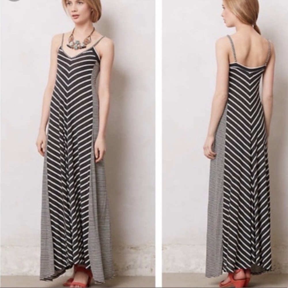 Puella Maxi Dress from Anthropologie Black & White Striped with Spaghetti Straps